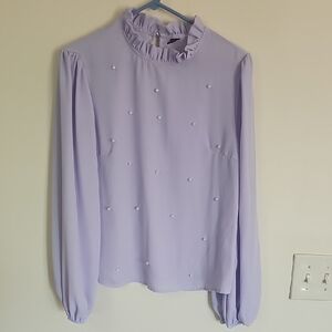SHEIN Lilac Ruffle Neck Blouse